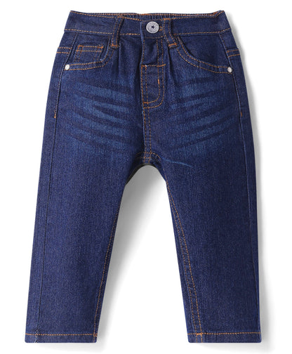 Full Length Washed Jeans with Stretch - Navy Blue