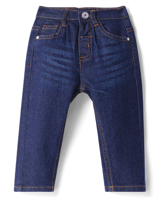 Full Length Washed Jeans with Stretch - Navy Blue