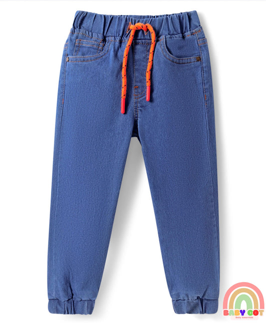 Full Length Washed Denim Jeans With Stretch - Medium Blue