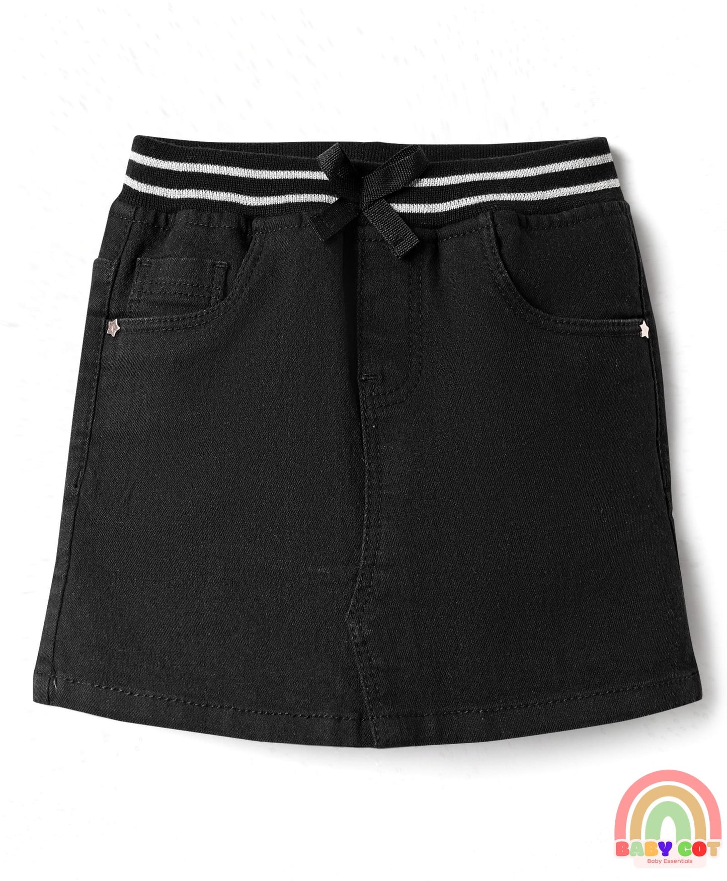 Denim Mid Thigh Washed Skirts -Black