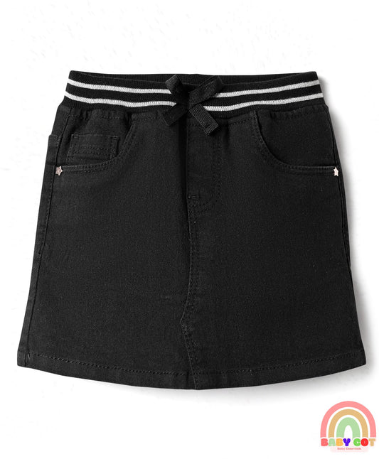 Denim Mid Thigh Washed Skirts -Black