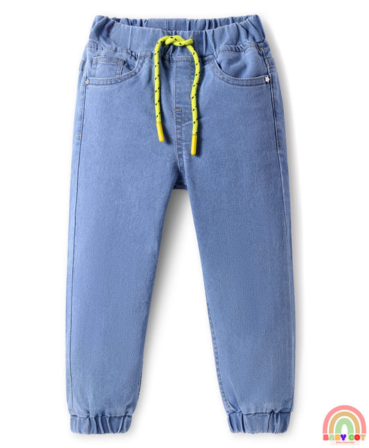 Full Length Washed Denim Jeans With Stretch - Light Blue