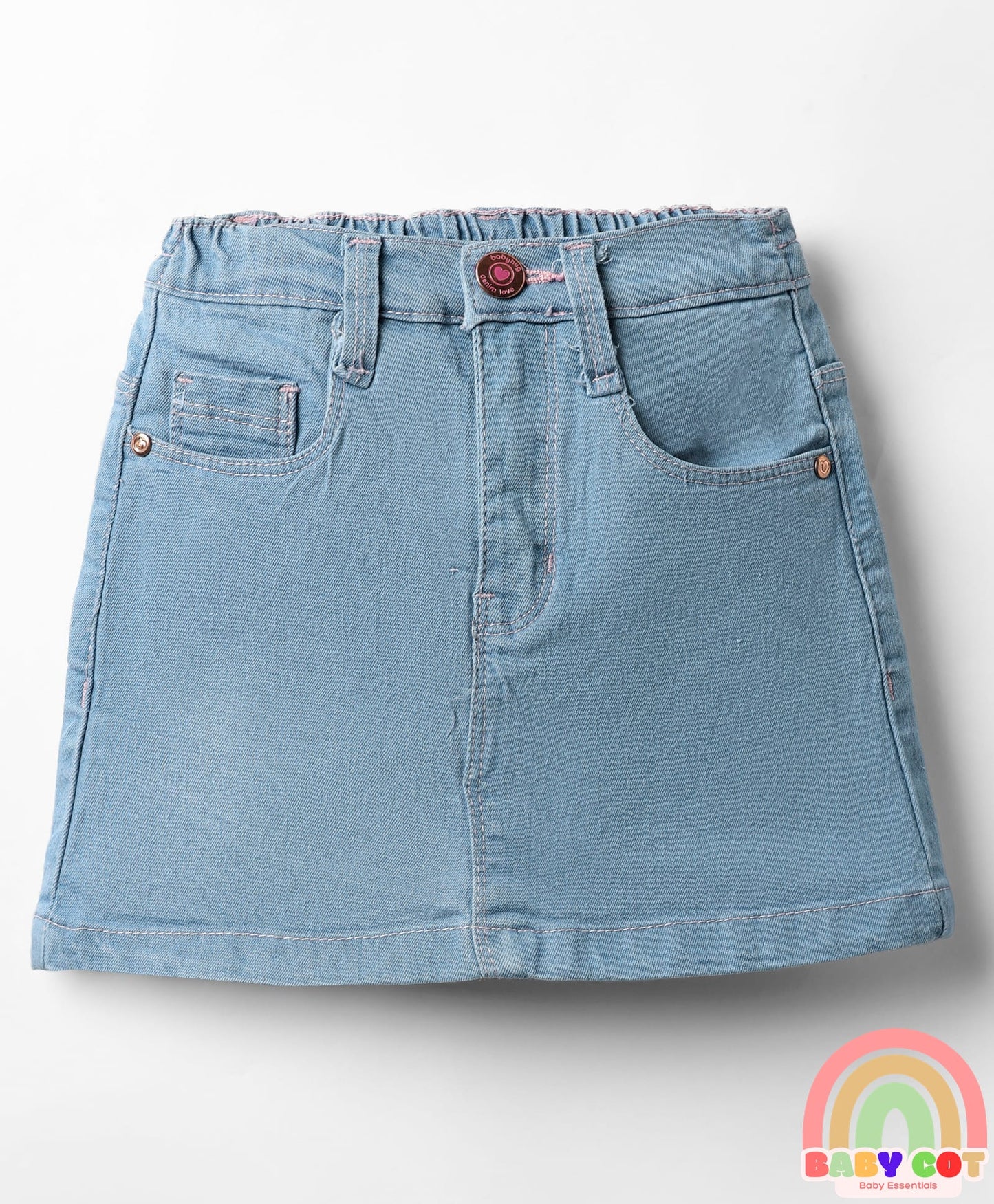 Mid Thigh Denim Washed Skirt With Stretch - Blue