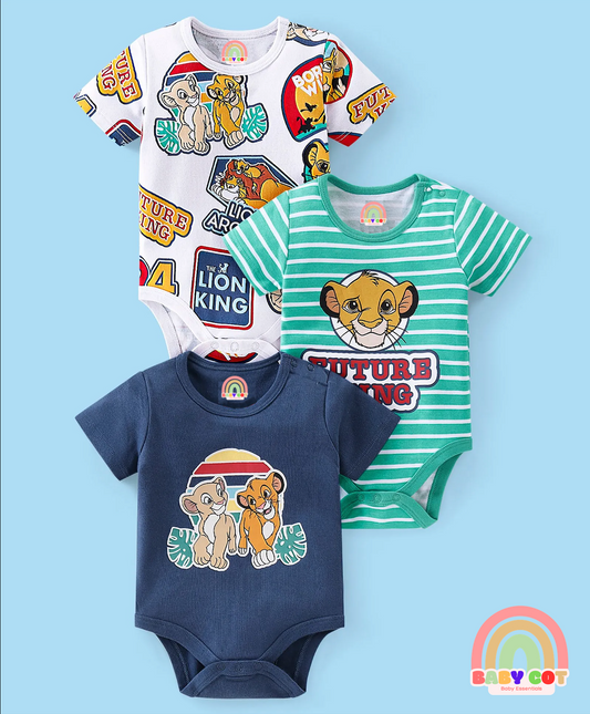 Interlock Half Sleeves Onesies With Lion King Graphics Pack of 3 - Multicolour