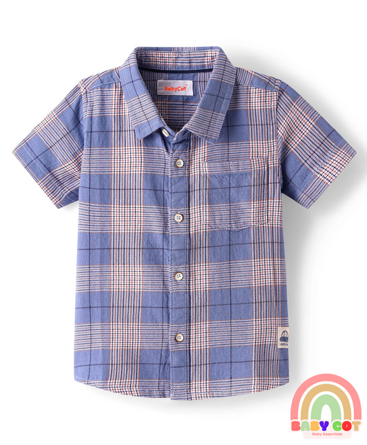 100% Cotton Woven Half Sleeves Checks Shirt- Blue