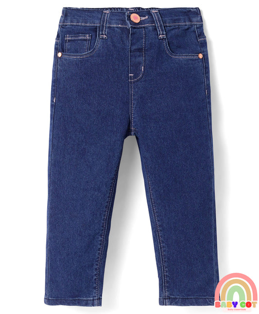 Denim Full Length Washed Jeans With Stretch - Dark Blue