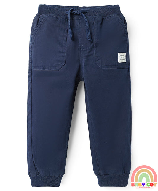 Twill Woven Full Length Solid Coloured Trousers With Stretch - Navy Blue