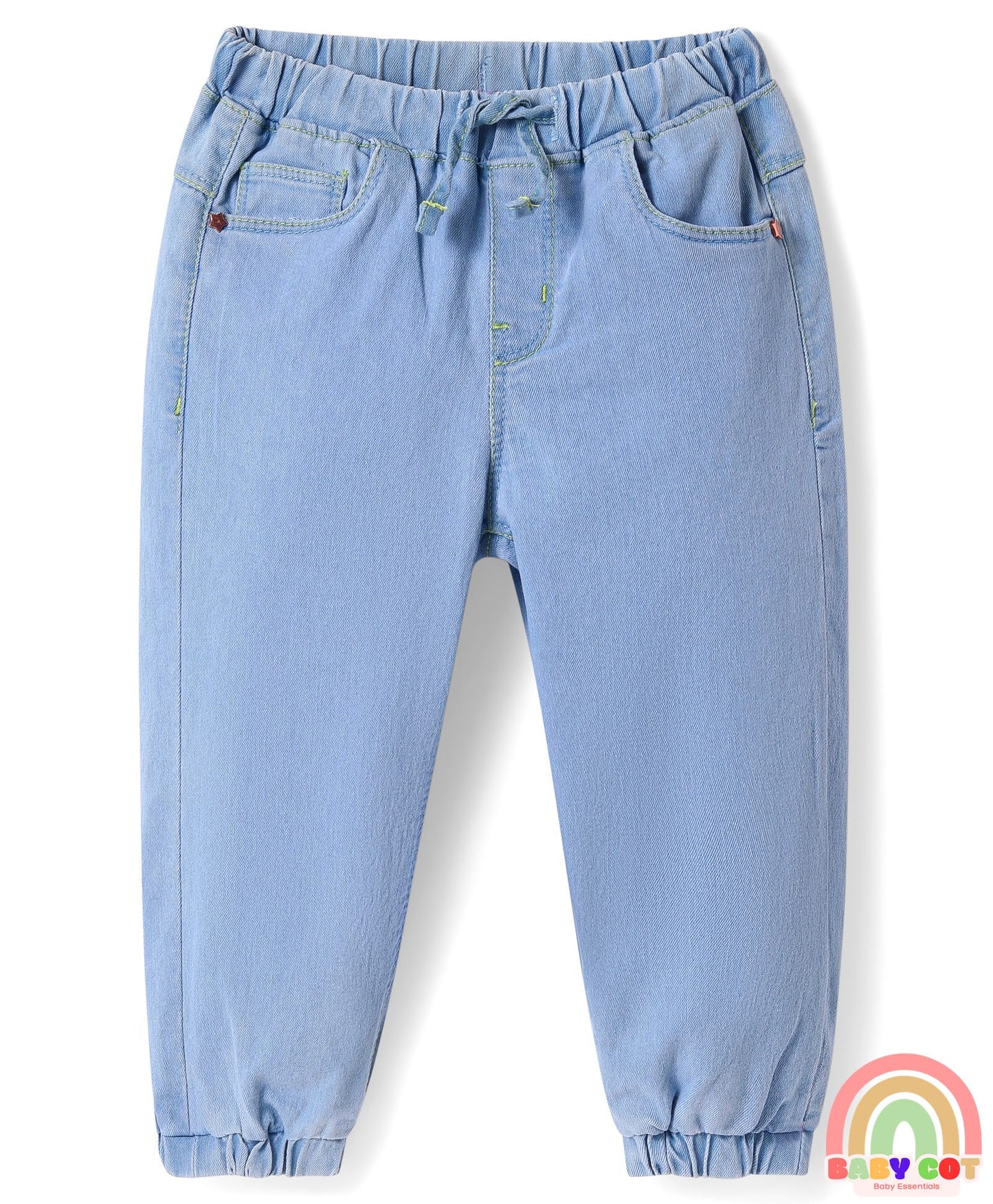 Full Length Washed Denim Jeans With Stretch - Light Blue