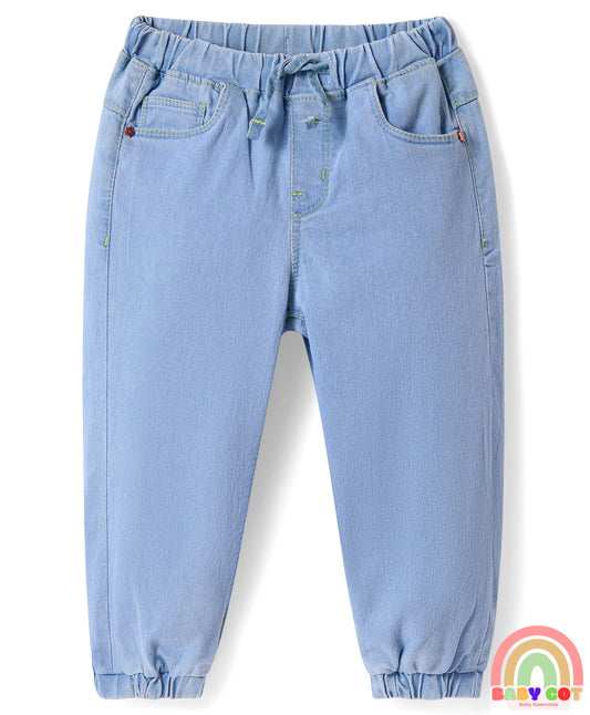 Full Length Washed Denim Jeans With Stretch - Light Blue