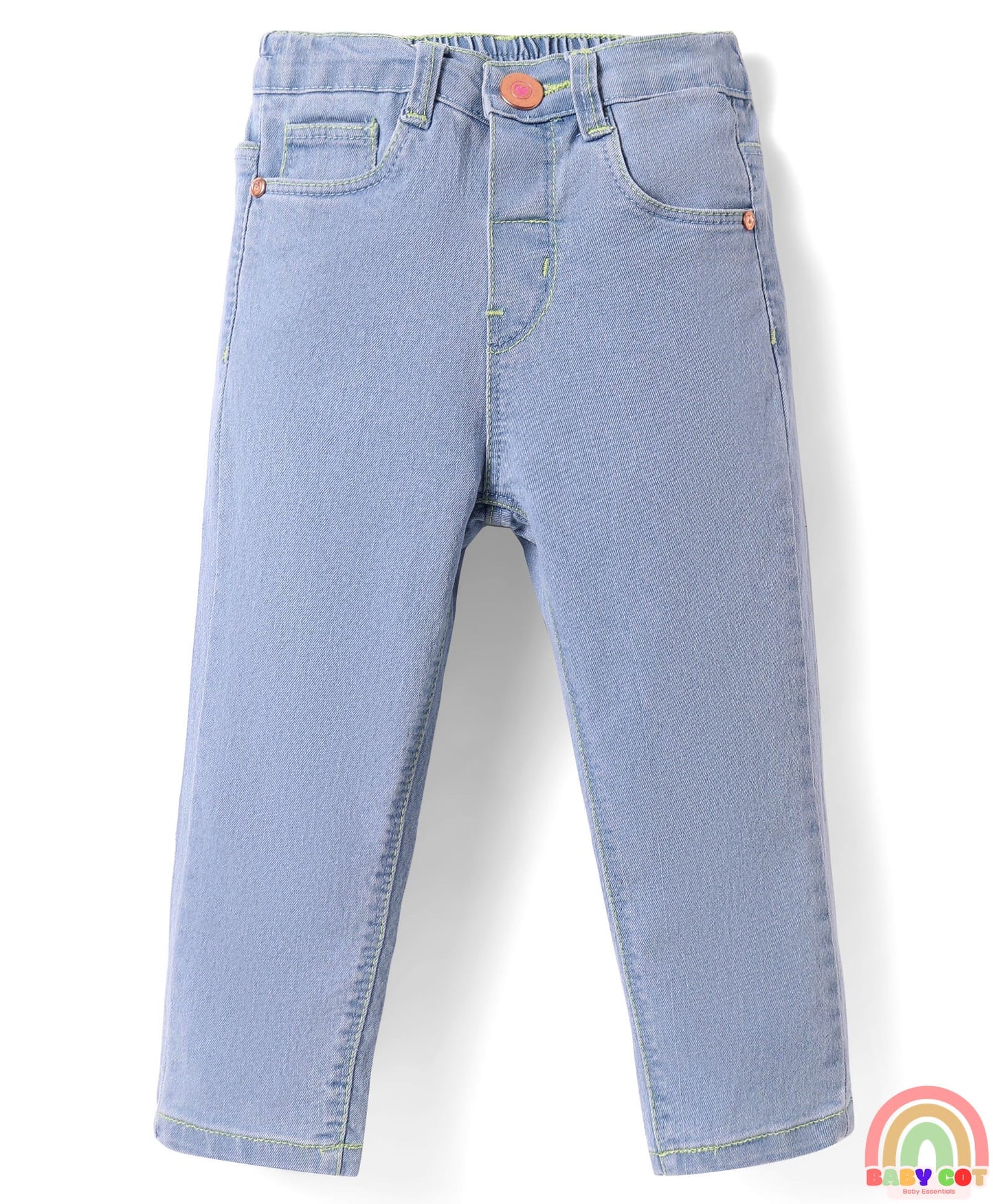 Denim Full Length Washed Jeans With Stretch - Light Blue