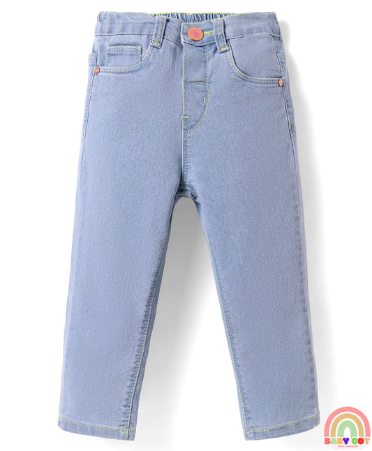 Denim Full Length Washed Jeans With Stretch - Light Blue