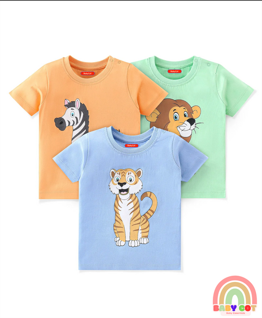100% Cotton Knit Half Sleeves T-Shirt Tiger Print Pack Of 3 - Multicolor