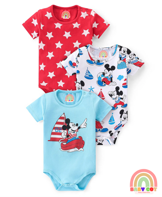 Interlock Cotton Knit Half Sleeves Printed Onesies  Pack of 3 - Multicolor