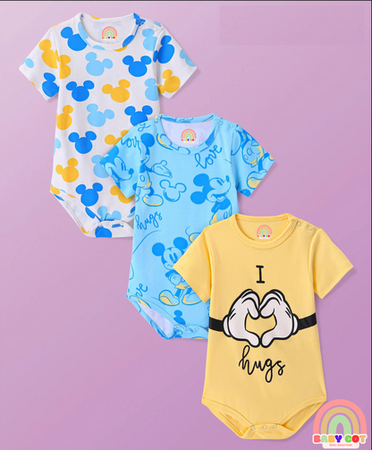 Interlock Knit Half Sleeves Onesies With Mickey Mouse Print Pack of 2 - Multicolor