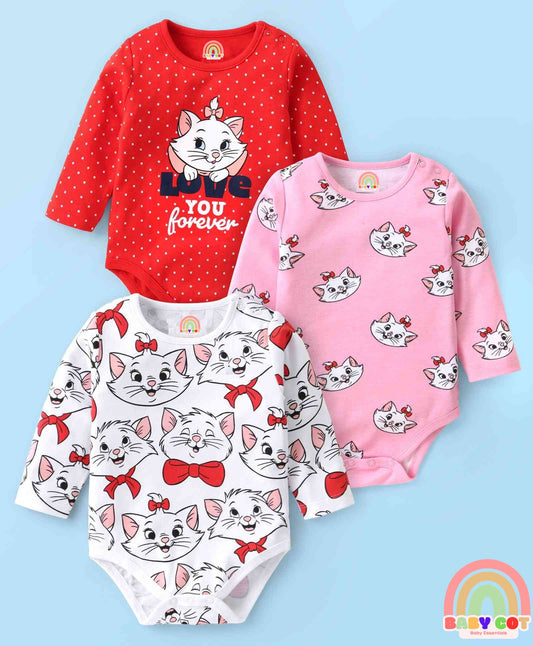 Interlock Knit Full Sleeve Onesies with Aristocats - Marie Graphics Pack of 3 - Red Pink & White