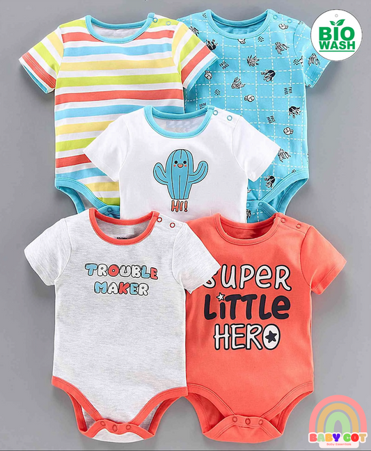Cotton Short Sleeves Onesies Multiprint Pack of 5 - Multicolour