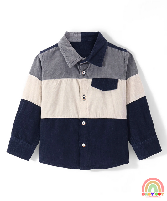 Cotton Woven Full Sleeves Solid Colour Courdroy Shirt - Blue & Grey