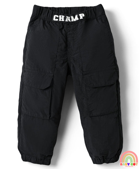Woven Full Length Solid Colour Parachute Pant - Black