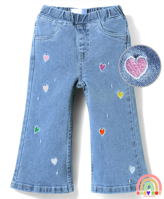 Cotton Lycra Denim Full Length Jeans With Embroidery Detailing - Light Blue