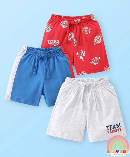 Cotton Knit Shorts Text Print Pack of 3 - Multicolour