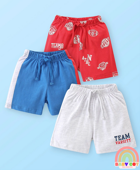 Cotton Knit Shorts Text Print Pack of 3 - Multicolour