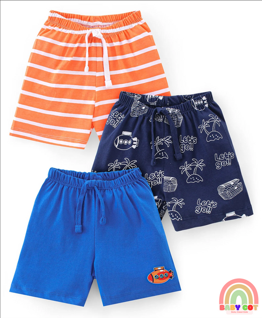 Single Jersey Cotton Shorts Submarine Print Pack of 3 - Multicolour
