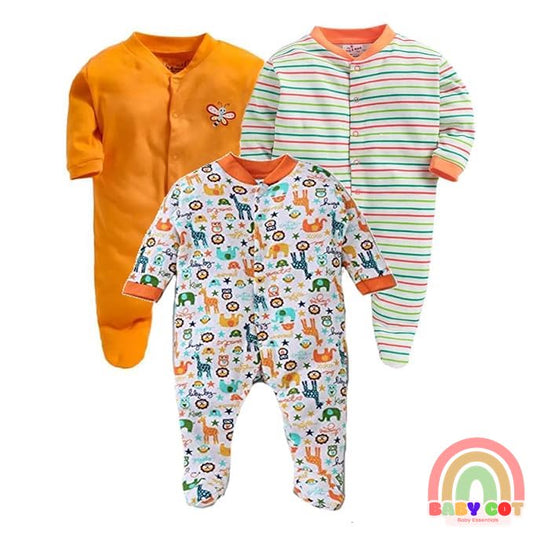 100% Cotton Orange Rompers Sleepsuits Jumpsuit Night Suits for Infants Newborn Baby Boys & Girls