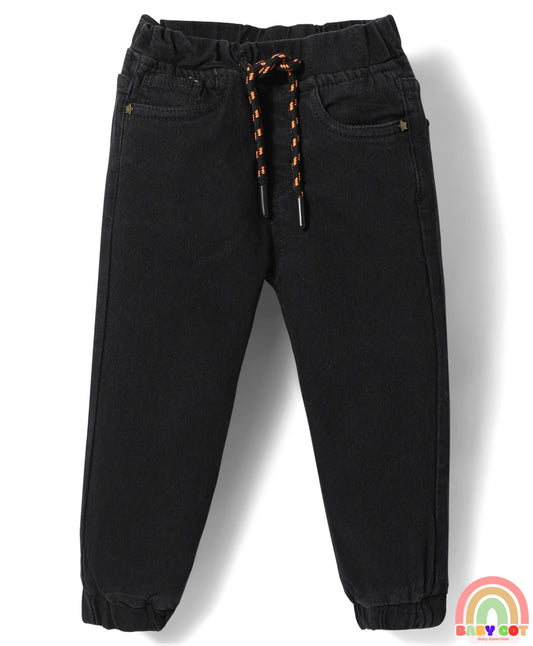 Full Length Washed Denim Jeans With Stretch - Black