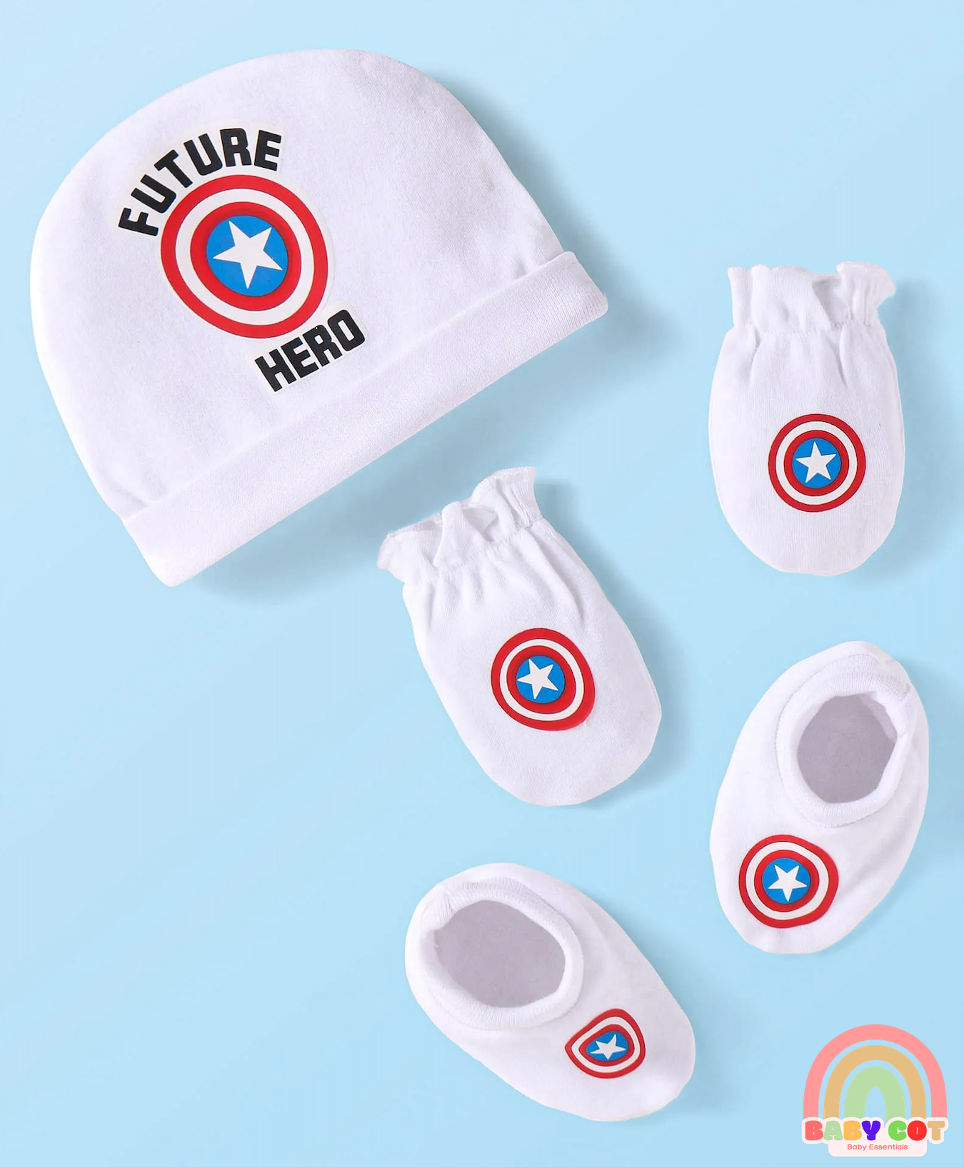 Interlock Knit Cap Mittens & Booties Set - White