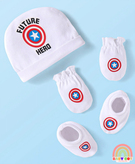 Interlock Knit Cap Mittens & Booties Set - White