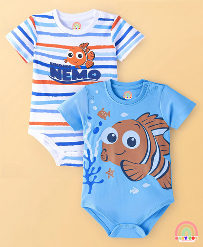 Interlock Knit Half Sleeves Onesies with Nemo Graphics Pack of 2 - Multicolour