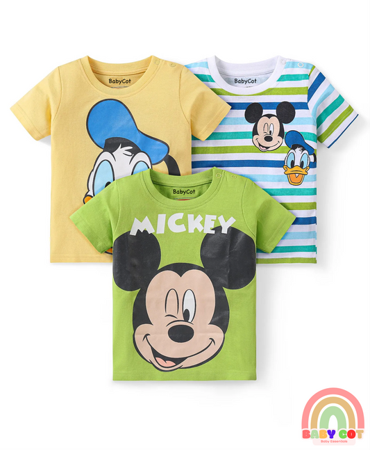 Cotton Knit Half Sleeves T-Shirts with Graphics Pack of 3 - Multicolour