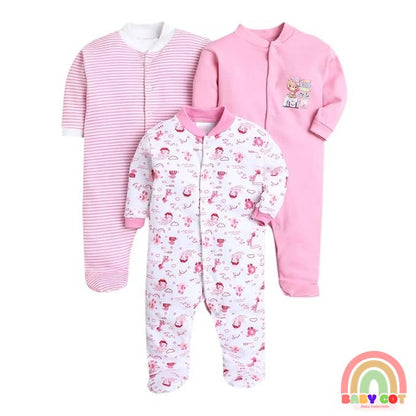 100% Cotton Pink Rompers Sleepsuits Jumpsuit Night Suits for Infants Newborn Baby Boys & Girls