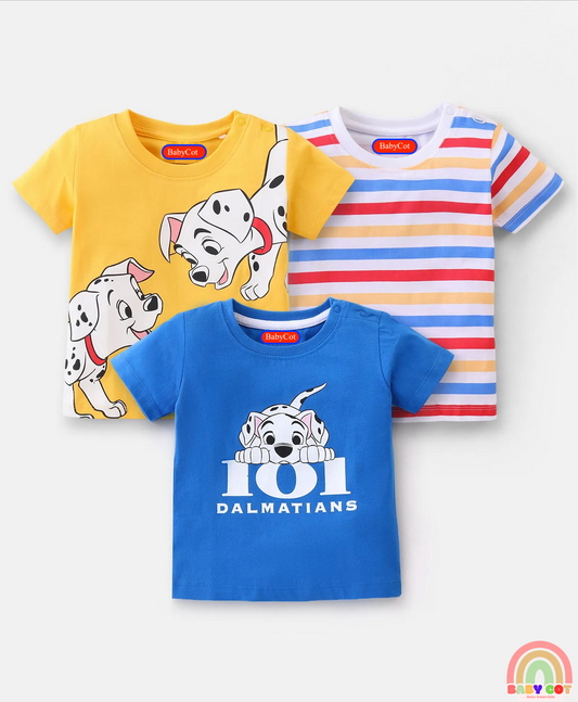 Cotton Half Sleeves Striped T-Shirt With Graphics Pack of 3 - Multicolor