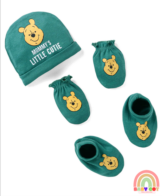 Interlock Knit Caps Mittens & Booties Set Dark Green - Diameter 10 cm