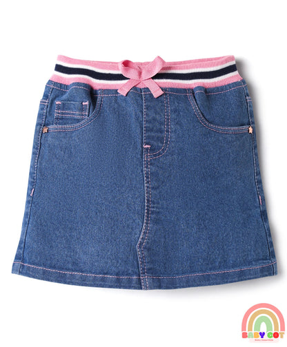 Denim Mid Thigh Washed Skirts -Blue