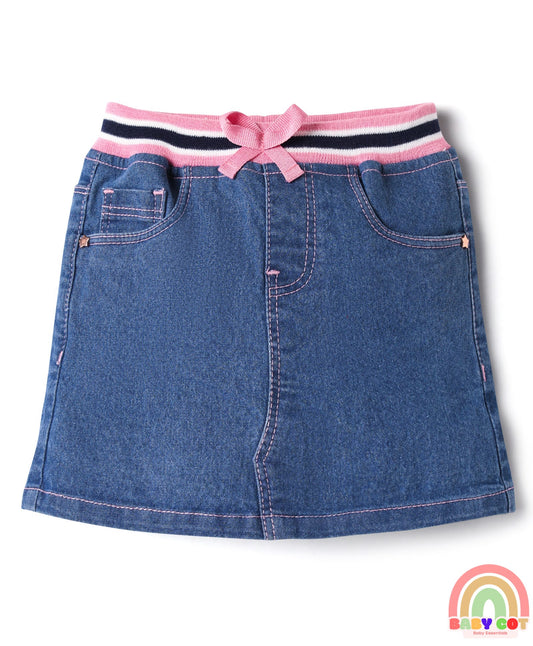 Denim Mid Thigh Washed Skirts -Blue