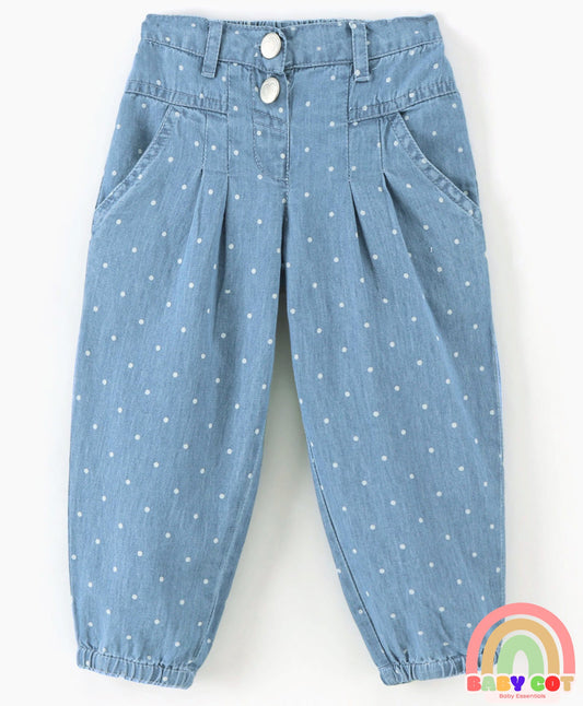 Denim Full Length Jeans Polka Dot Print - Blue