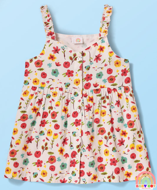 Woven Sleeveless Top With Floral Print - White