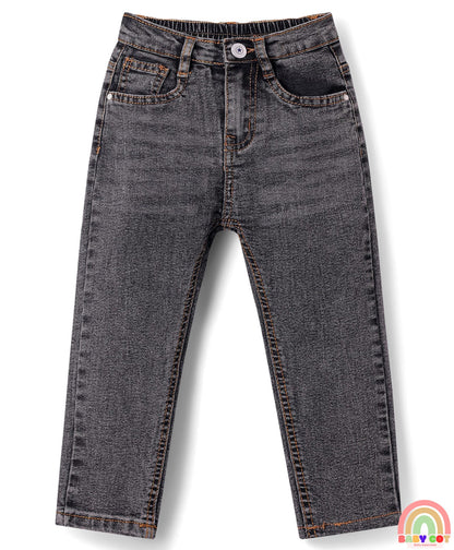 Full Length Washed Denim Stretch Jeans - Charcoal Grey