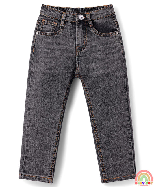 Full Length Washed Denim Stretch Jeans - Charcoal Grey