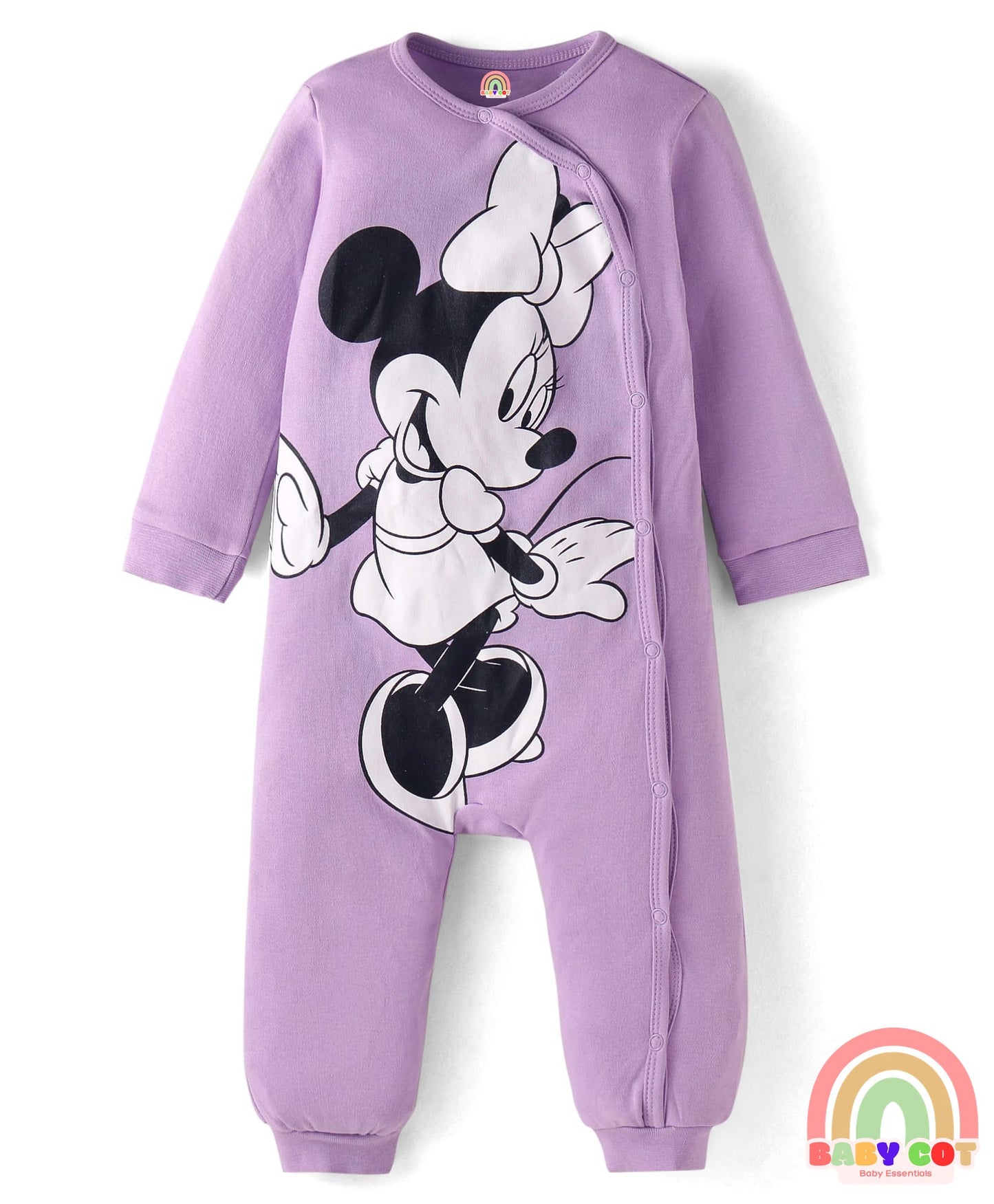 Interlock Knit Full Sleeves Front Open Minnie Mouse Printed Rompers Pack of 3 - Lilac Yellow & Pink