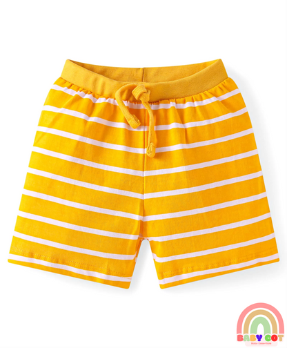 Cotton Knit Shorts with Stars Print & Stripes Pack of 3 - Yellow Red & Navy Blue