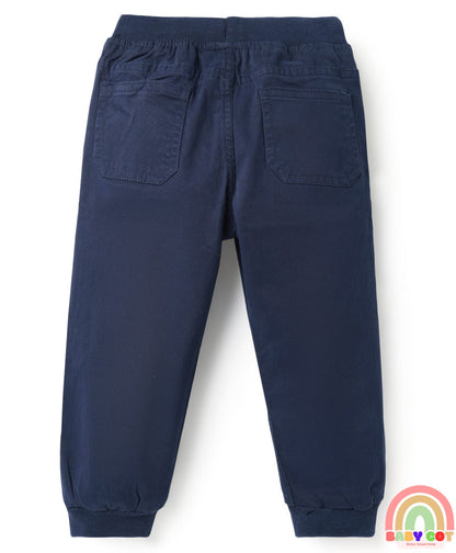 Twill Woven Full Length Solid Coloured Trousers With Stretch - Navy Blue