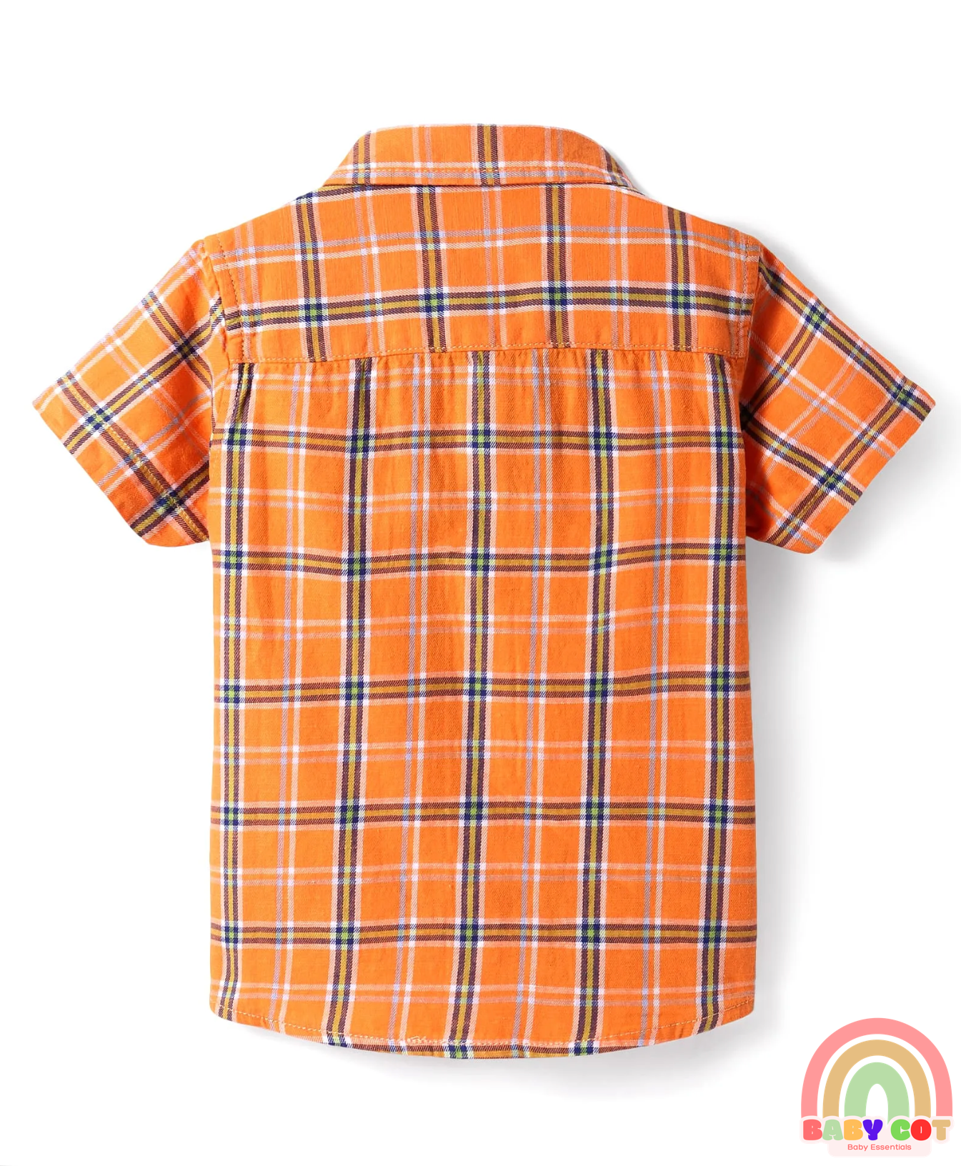 Cotton Knit Half Sleeves Checkered Shirt - Orange