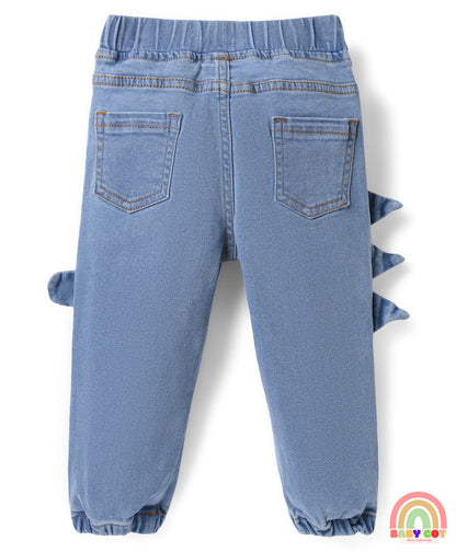Denim Full Length Jeans with Dino Print & Spikes Detailing - Light Blue
