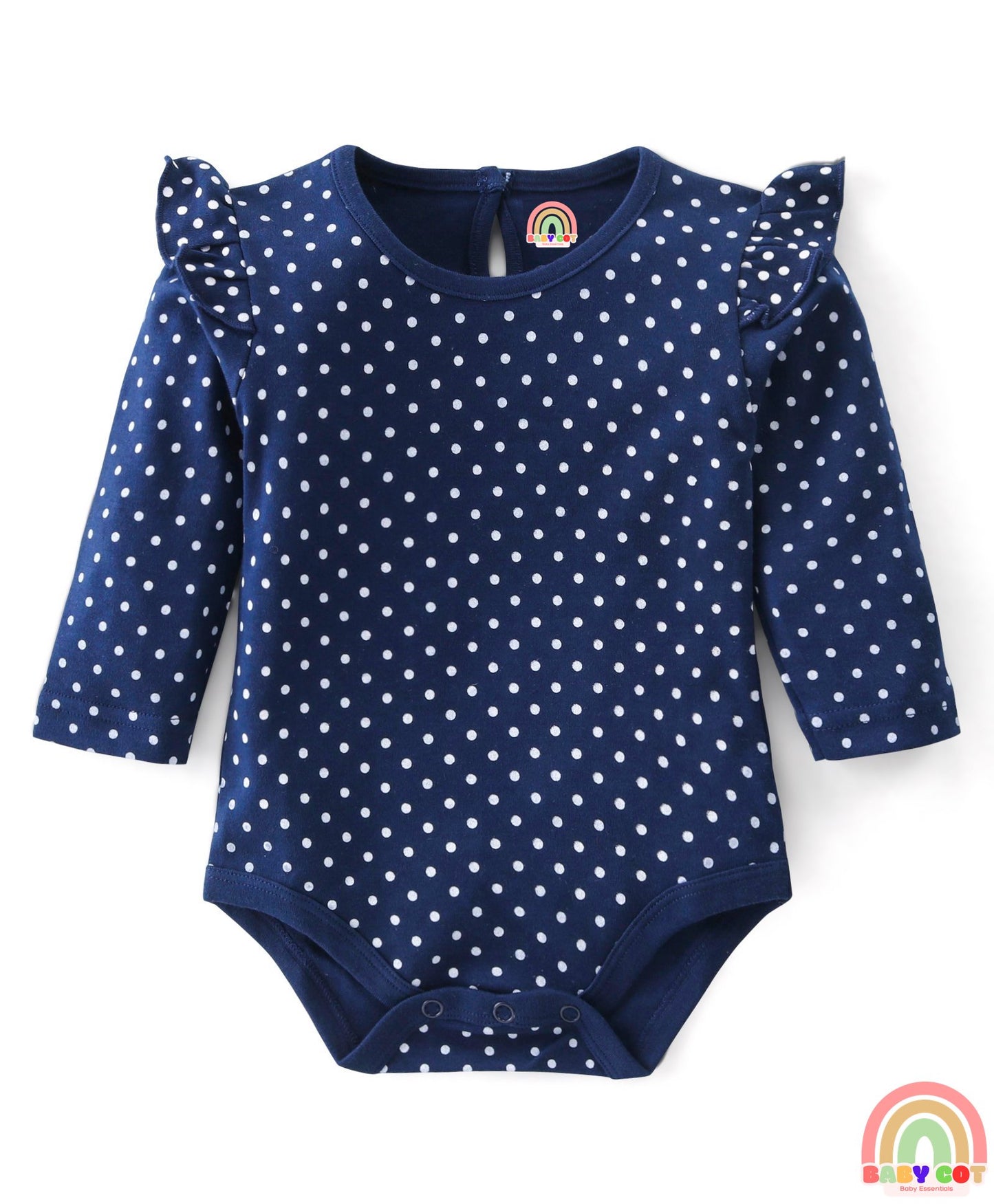 100% Cotton Interlock Full Sleeves Onesies with Frill Detailing Floral & Polka Dots Print Pack of 3 - Multicolour