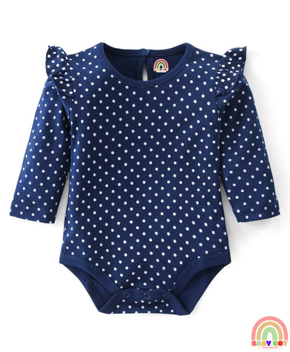 100% Cotton Interlock Full Sleeves Onesies with Frill Detailing Floral & Polka Dots Print Pack of 3 - Multicolour