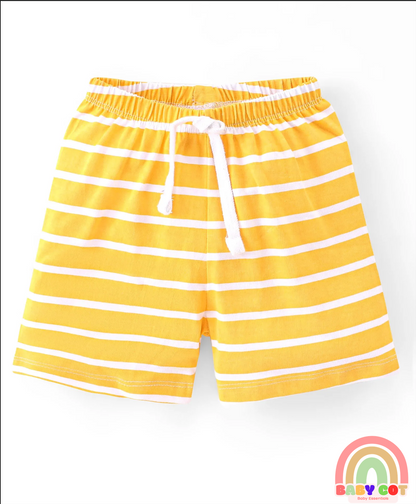 Cotton Knit Single Jersey Shorts With Stars & Teddy Bear Print Pack Of 3 - Yellow Blue & Red