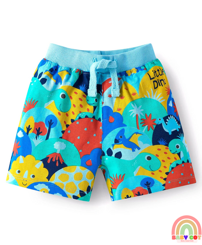 Single Jersey Knit Shorts with Stripes & Dino Print of 3 - Blue & Red